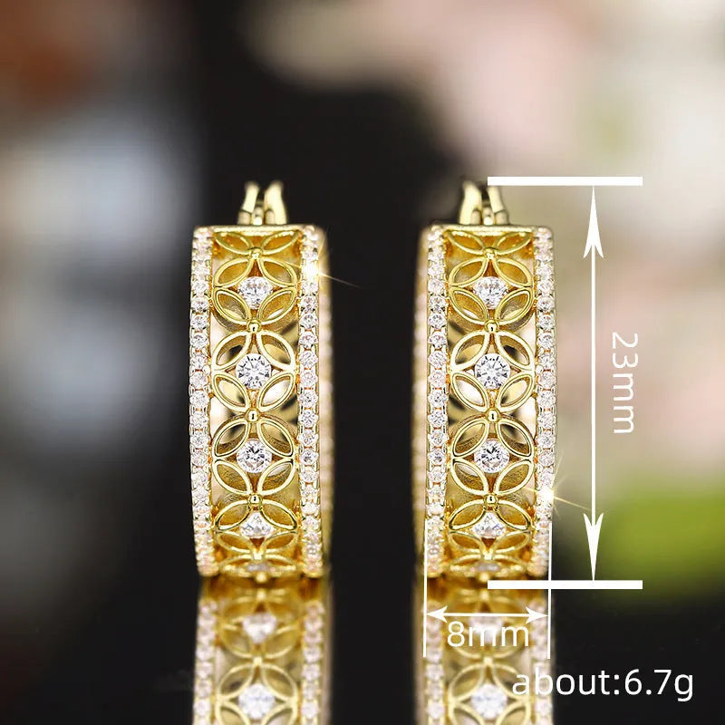 Yellow gold coloured geometric copper ear clips with horse eye, flower and butterfly design for women