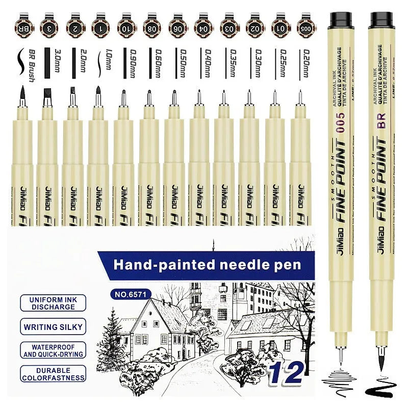 Waterproof needle pen with hook line art cartoon design on 133mm plastic body
