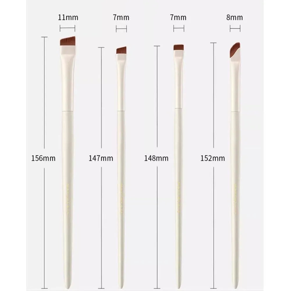 4 piece angled eyeliner and brow brush set with leather carrying case