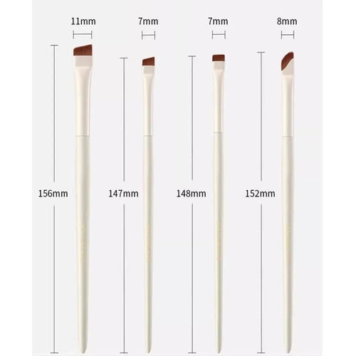 4 piece angled eyeliner and brow brush set with leather carrying case