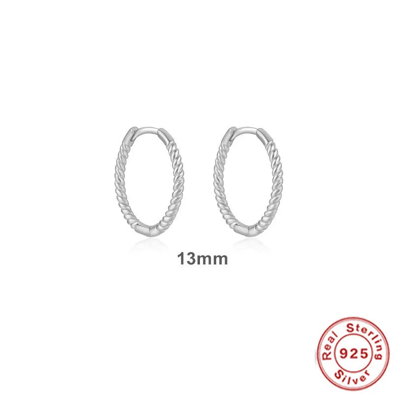 Sterling silver twisted string round ring earrings in gold or platinum colour with geometric hipster design