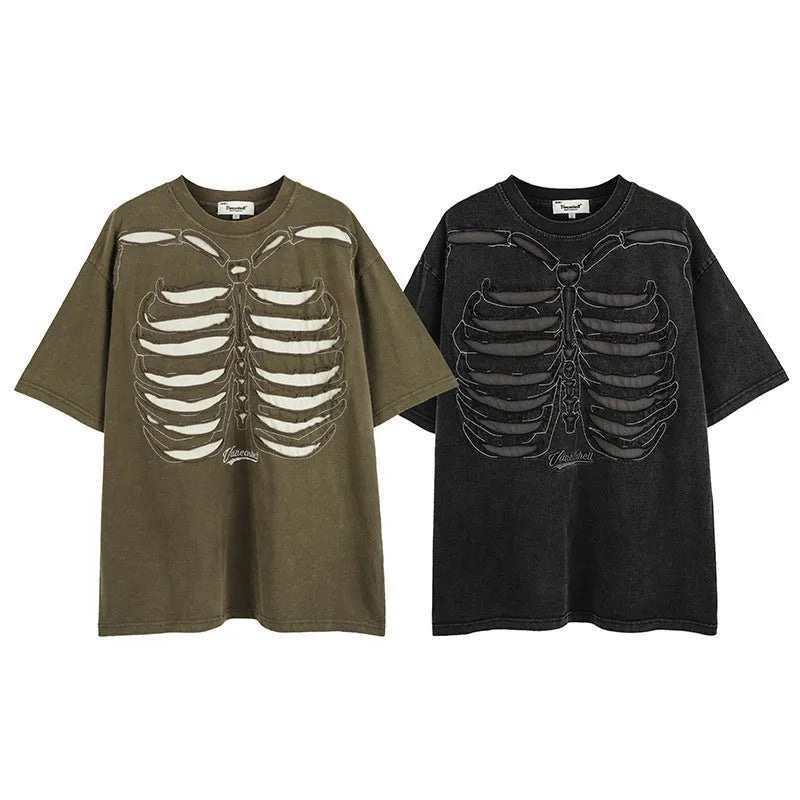 Skull pattern loose-fit cotton t-shirt with drop shoulders in black colour