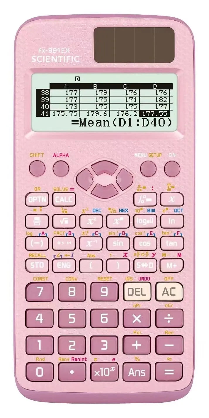 Casio fx-991EX scientific calculator in black, blue, or pink with natural textbook display