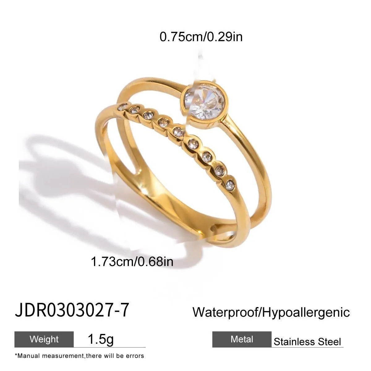 Geometric titanium steel zircon ring in a European American style on a plain background.