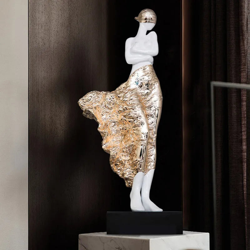 48cm tall beauty character sculpture ornament in rose gold or silver finish