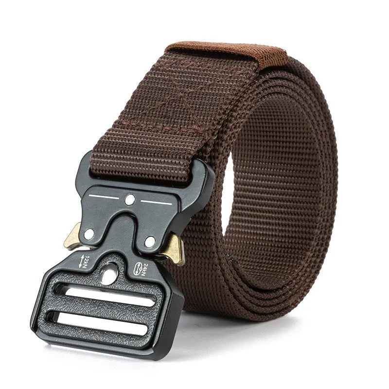 Men's thick canvas tactical belt with alloy buckle in Army Green colour