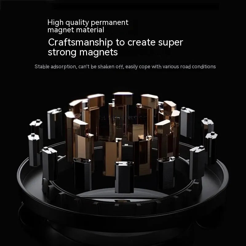 All-metal magnetic car phone mount with foldable arms in Qian colour on dashboard