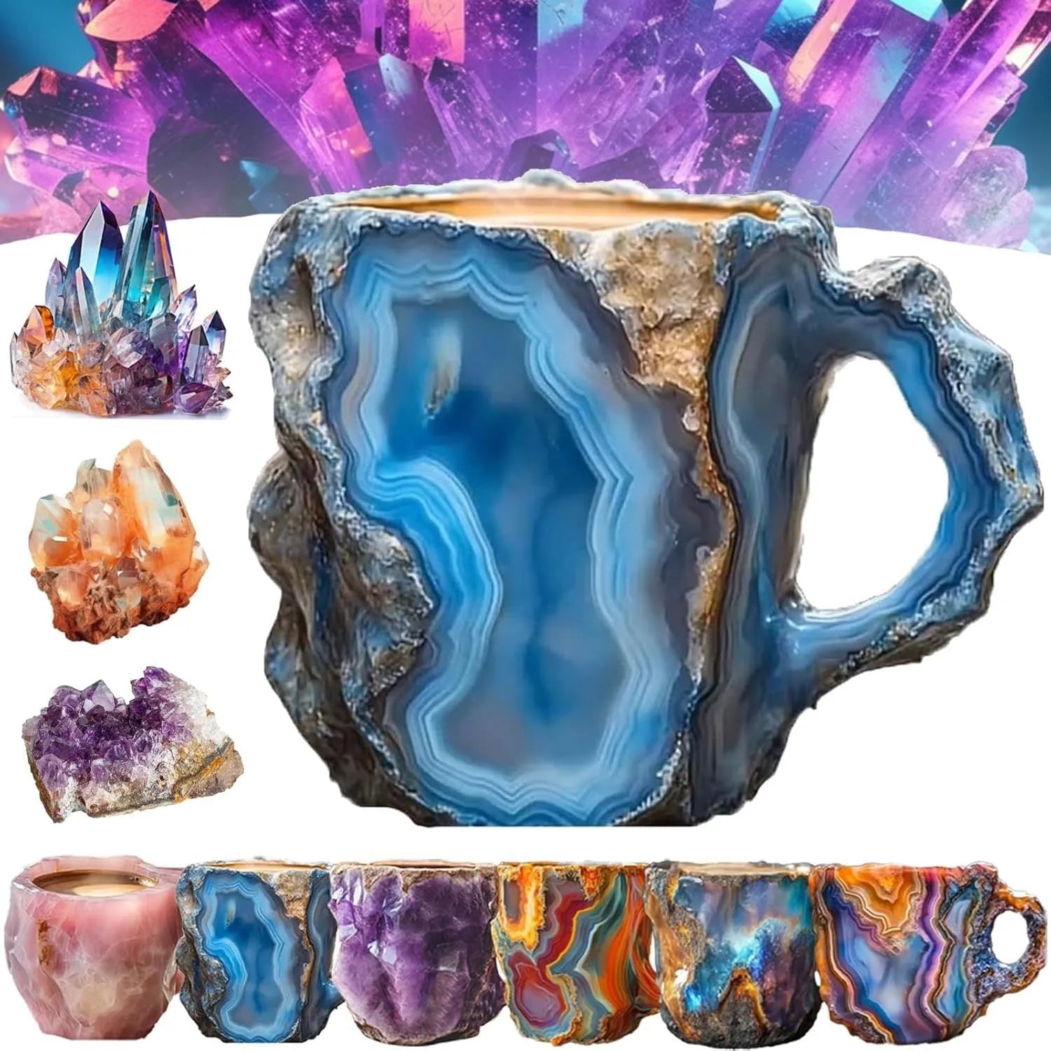 400ml mineral crystal resin coffee mug with handle in various colour options