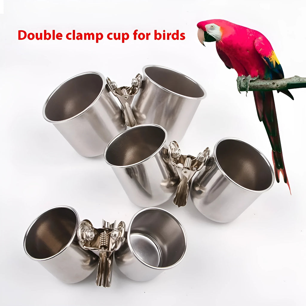 Stainless steel birdcage style outdoor bird feeder in natural metal colour