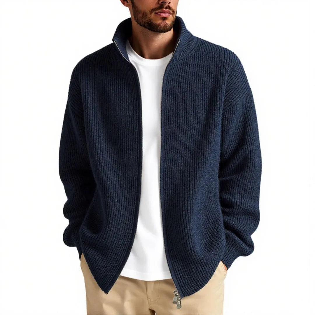 Men's loose fit cardigan sweater coat in chemical fibre blend available in five colours