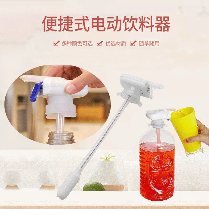 Electric pumping water device for beverages with silicone straw and pressure handle options
