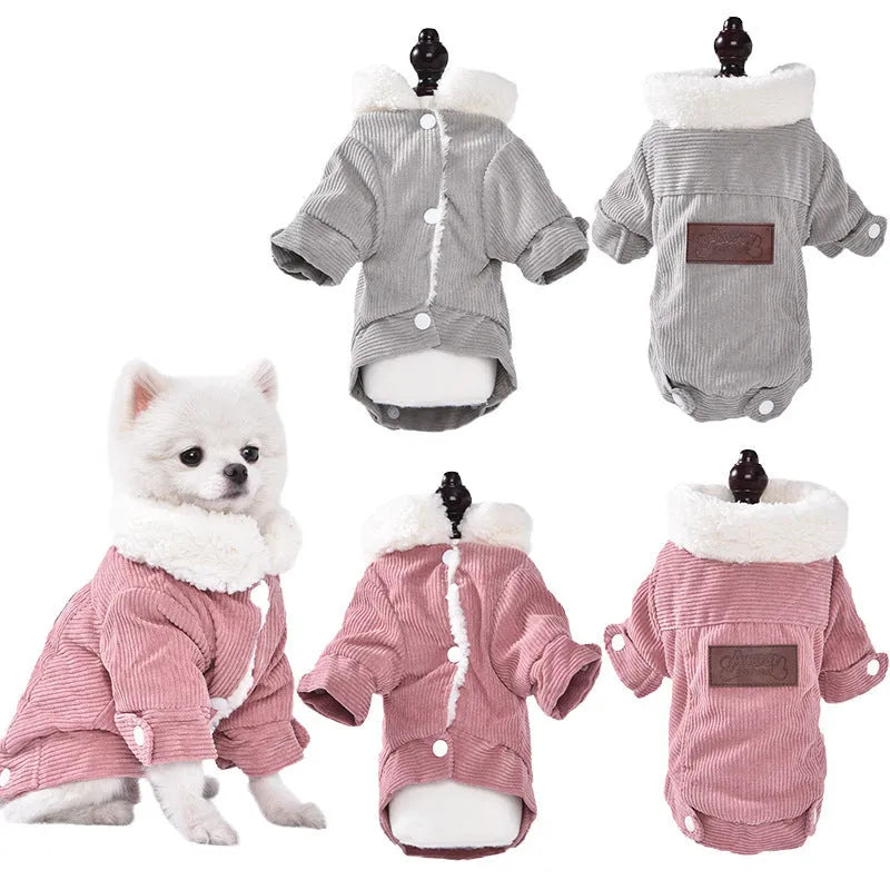 Grey lambswool fleece-lined vest for dogs or cats on a mannequin, showing wool lining and vest style.