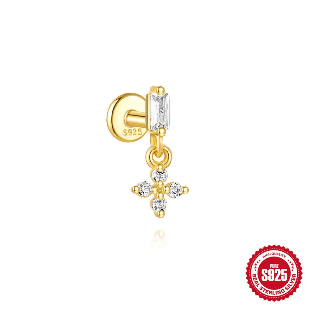 S925 sterling silver water drop earrings with a flat spiral design in a gold electroplated finish.