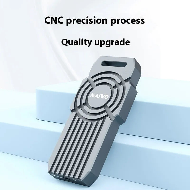 Silver aluminium USB4 hard disk box for NVMe M.2 SSDs, compatible with Thunderbolt 4 laptops.