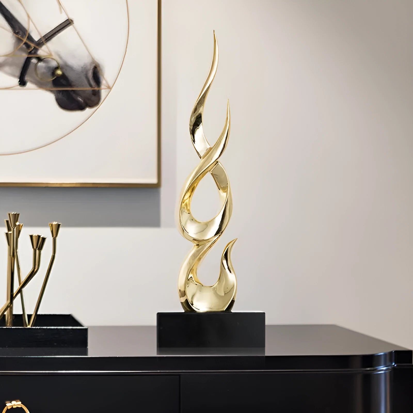 Festival high-rise decoration ornament in resin and plastic showing bright gold finish and modern simplicity style