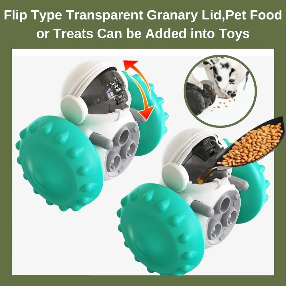 Self-balancing dog treat dispenser toy with roller design for small dogs and cats