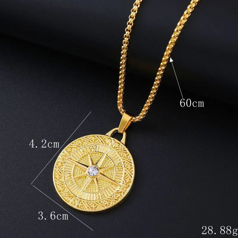 Geometric gold-colour alloy pendant necklace with zircon stones