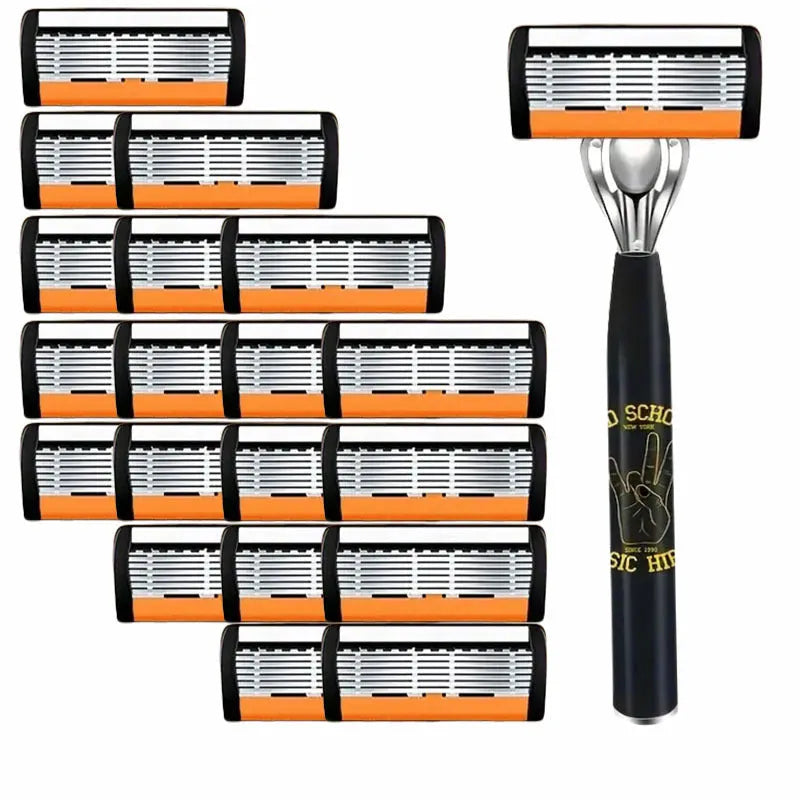 Black six-layer finger type handle for manual shaver with multiple blade quantity options