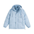 A loose two-piece cotton-padded winter coat in a solid colour with side seam pockets.