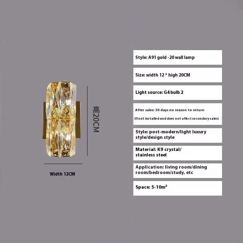 Crystal wall lamp with metallic finish and LED tri-colour lighting in multiple size options