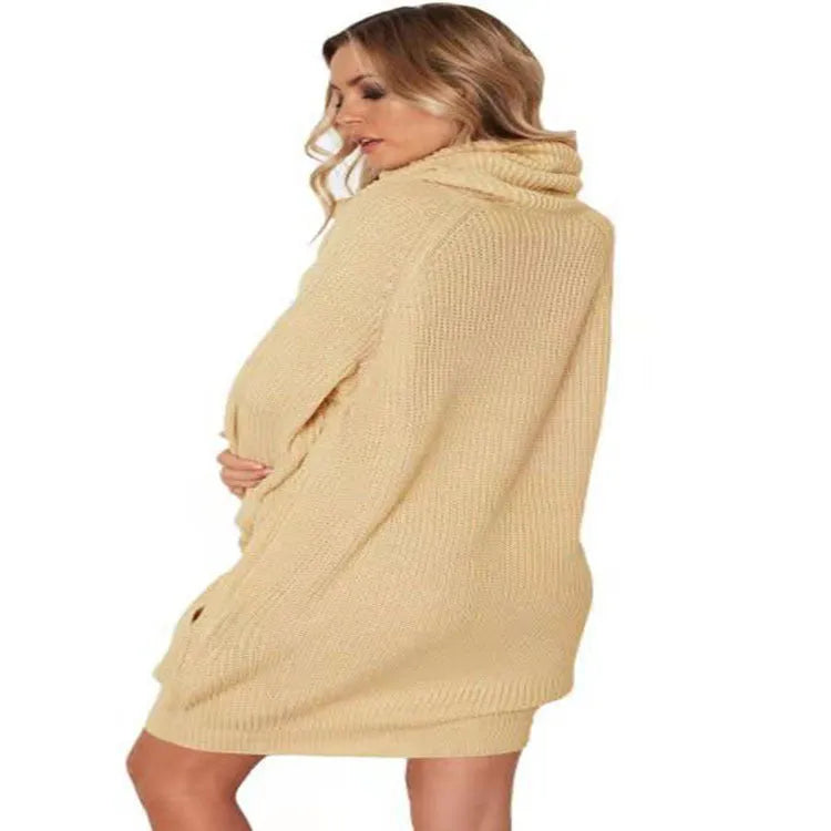 Women's lapel loose slim pullover sweater with front pocket in acrylic imitation cashmere fabric