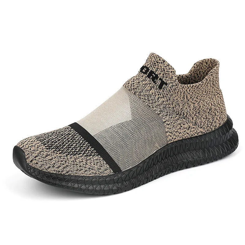 Flyknit sock shoes with tassel laces and hollow design in khaki colour