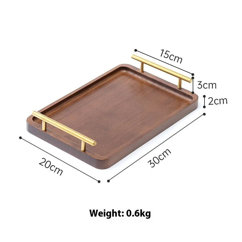 Brown handle bamboo square serving tray for barbecue shops and hospitality use