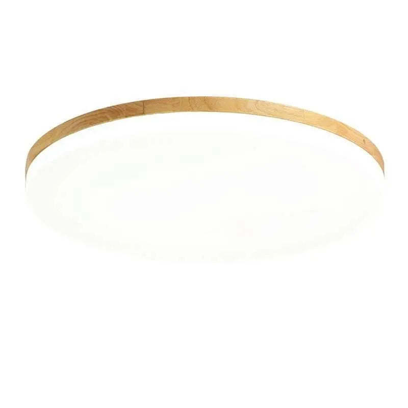 Japanese minimalist style ceiling lamp with a natural wood art body and a white acrylic diffuser shade.