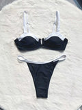 Black low waist bikini with stitching split detail on briefs