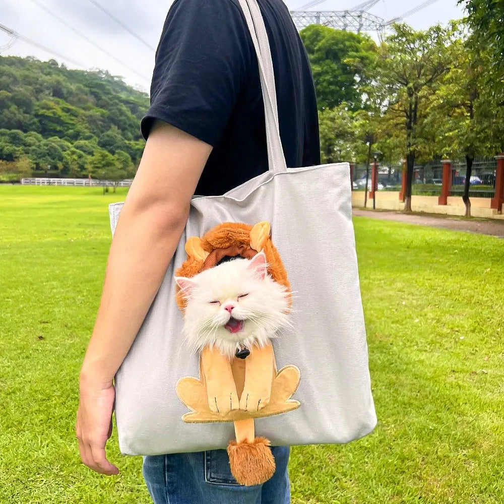 Soft canvas pet shoulder carrier bag with cartoon print for small dog or cat