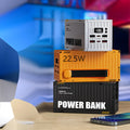Yellow large capacity 50000mAh power bank with digital display and multiple USB output ports.