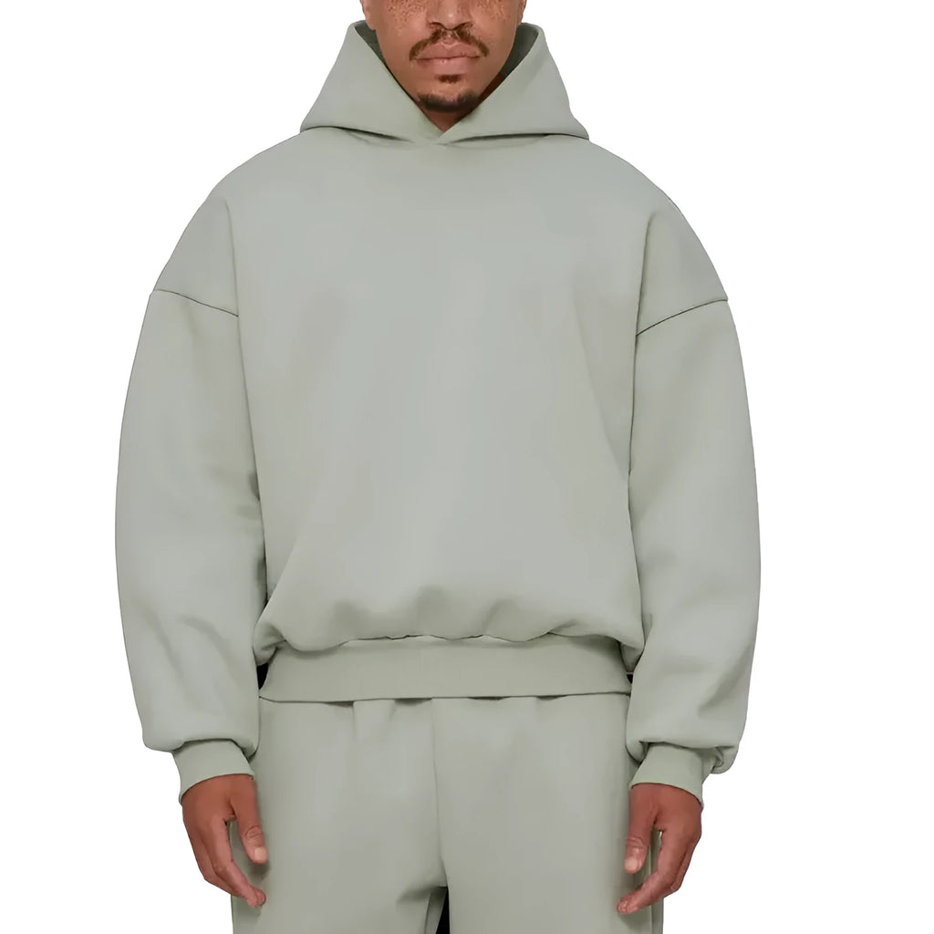 Men's fleece-lined cotton hoodie with wool lining in solid colour