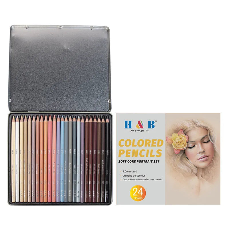 24-colour skin tone pencil set in iron box for portrait drawing artwork