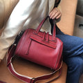 Genuine leather Boston lychee pattern shoulder messenger bag open showing internal compartments