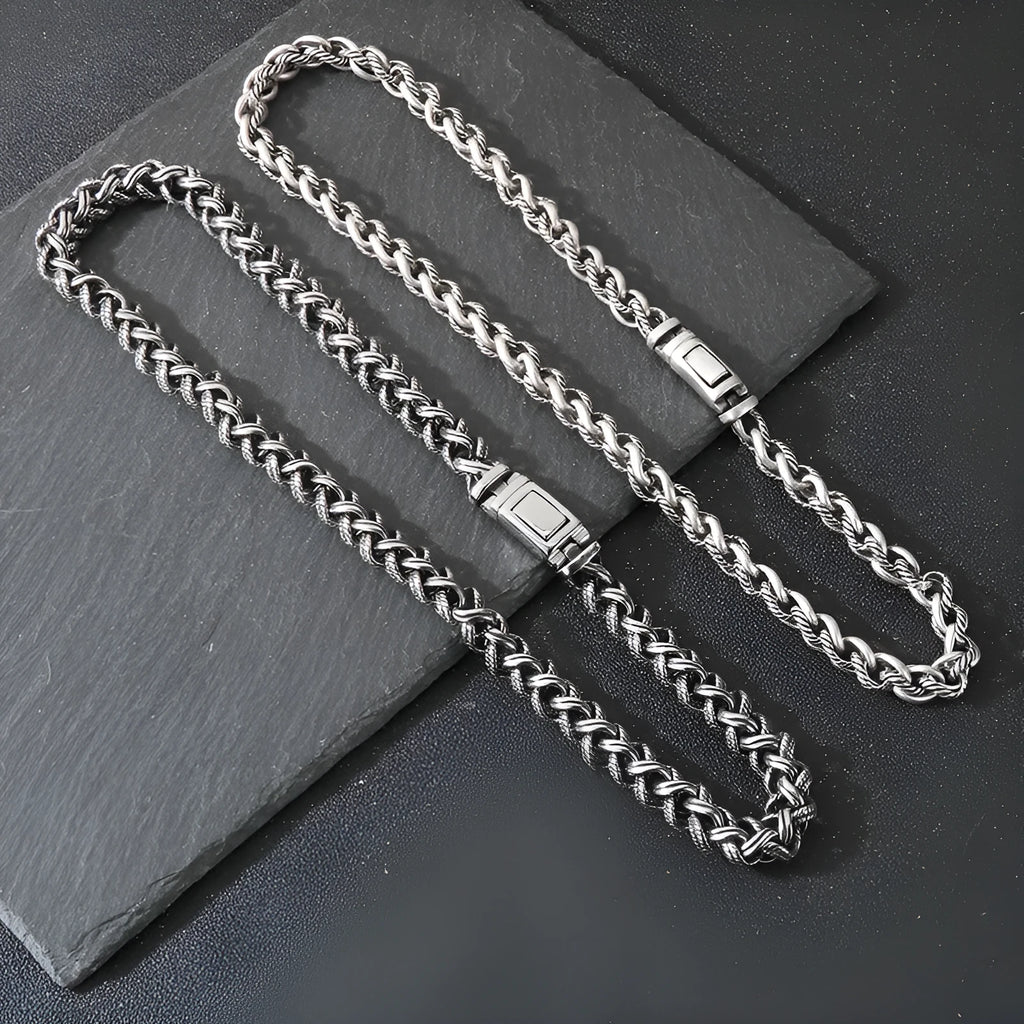 Men's titanium steel chain necklace in punk style with geometric large hemp flower design