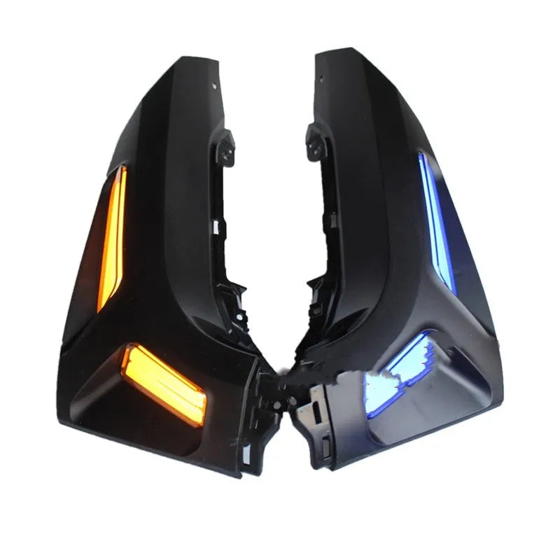 Pair of LED steering turn signal lights for Yamaha NMAX155 scooter in blue and yellow colour.