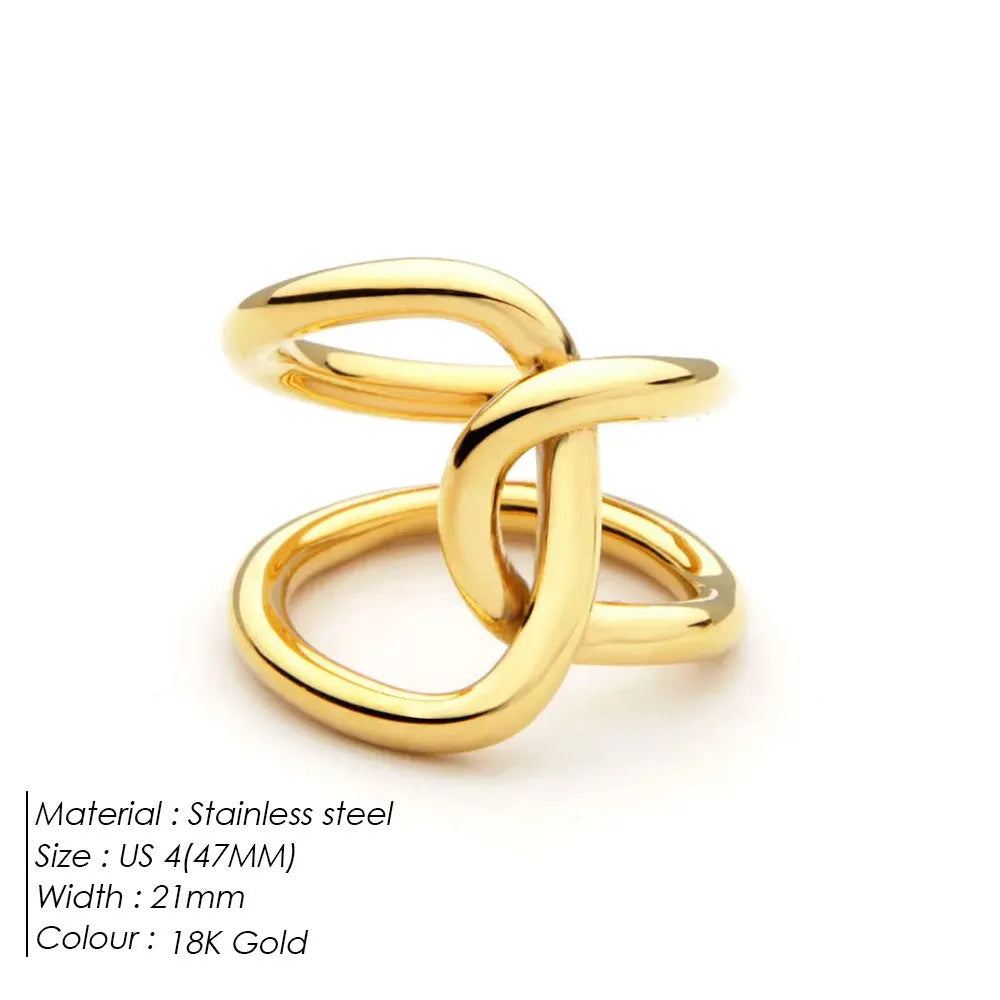 Women's adjustable geometric ring with knotted U-shape design in stainless steel