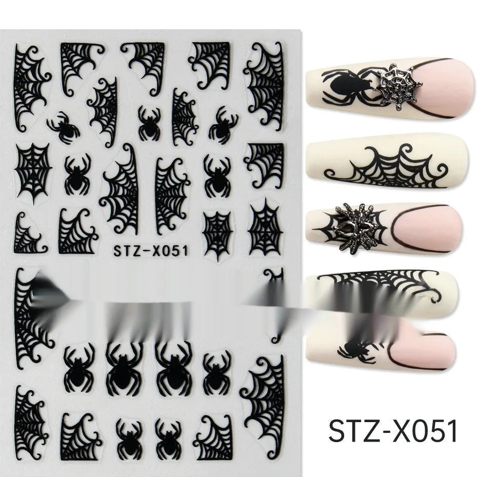 Sheet of black and silver stripe nail art stickers from a cartoon series for DIY manicures.