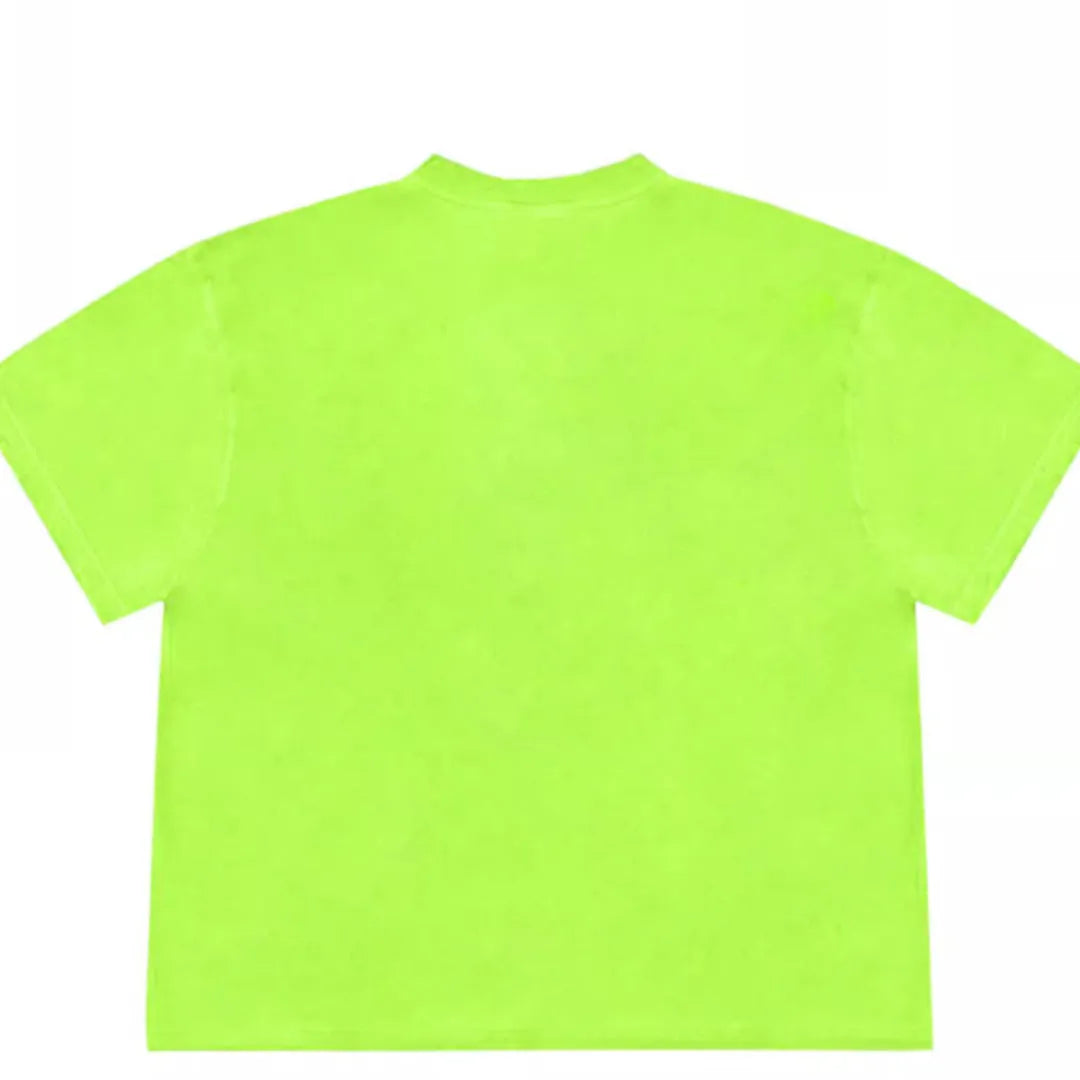 Blueberry fabric patchwork T-shirt with plant flower prints in loose fit short sleeve design