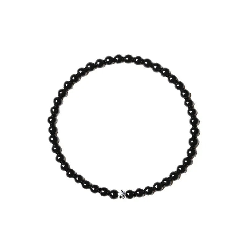 Geometric agate bracelet with mixed 4mm stones including obsidian, blue San, and black agate varieties