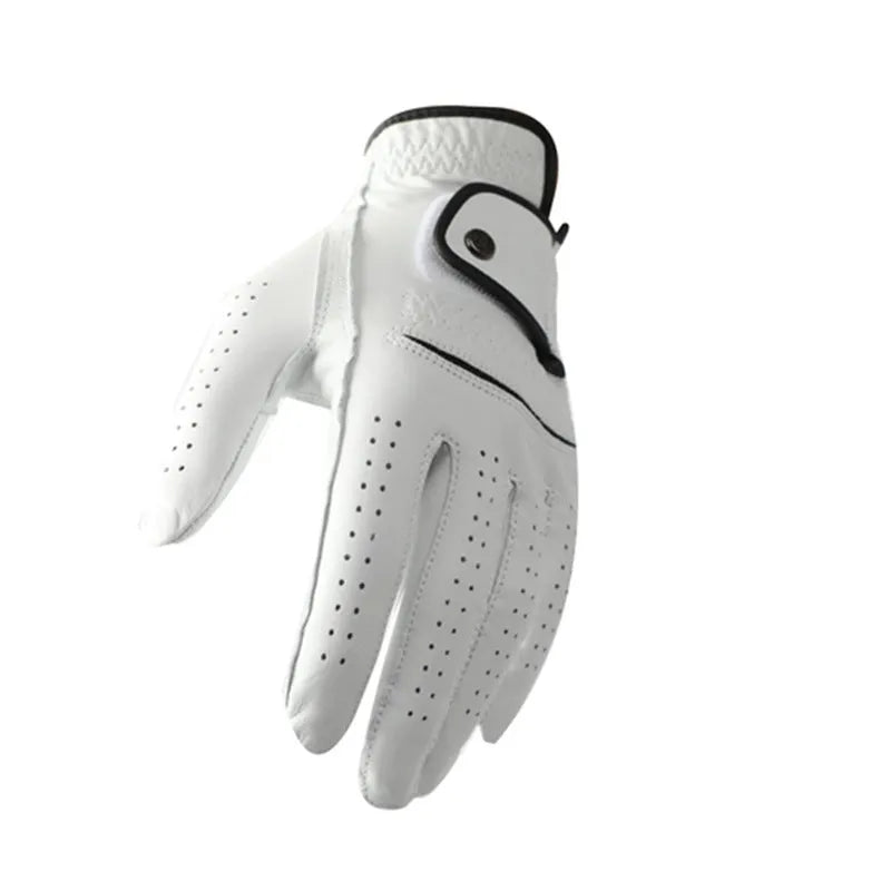 White men's half sheepskin golf glove showing non-slip palm detail