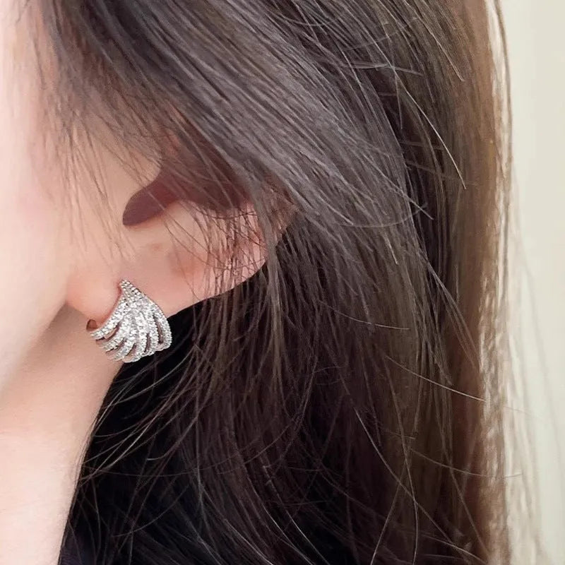 Women's geometric line design earrings with zircon stones in electroplated platinum colour