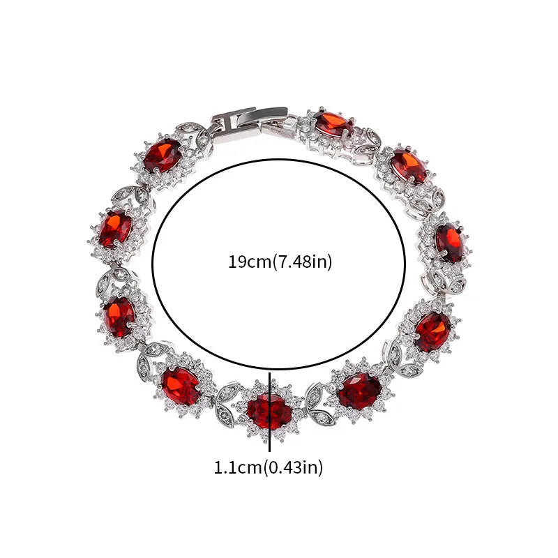 Women's bracelet with inlaid zircon gemstones in multiple colours on environmentally friendly alloy band