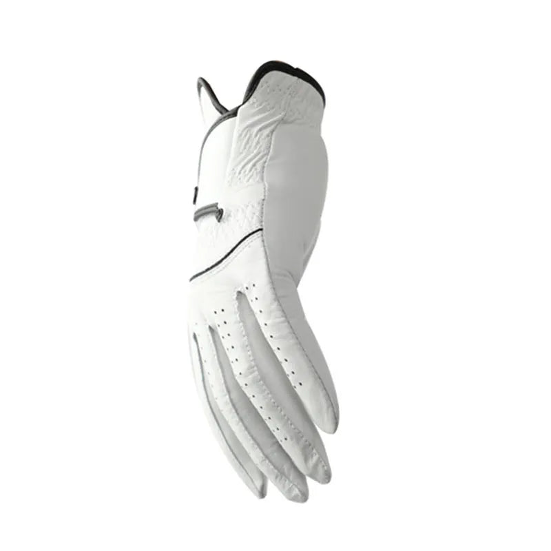 White men's half sheepskin golf glove showing non-slip palm detail