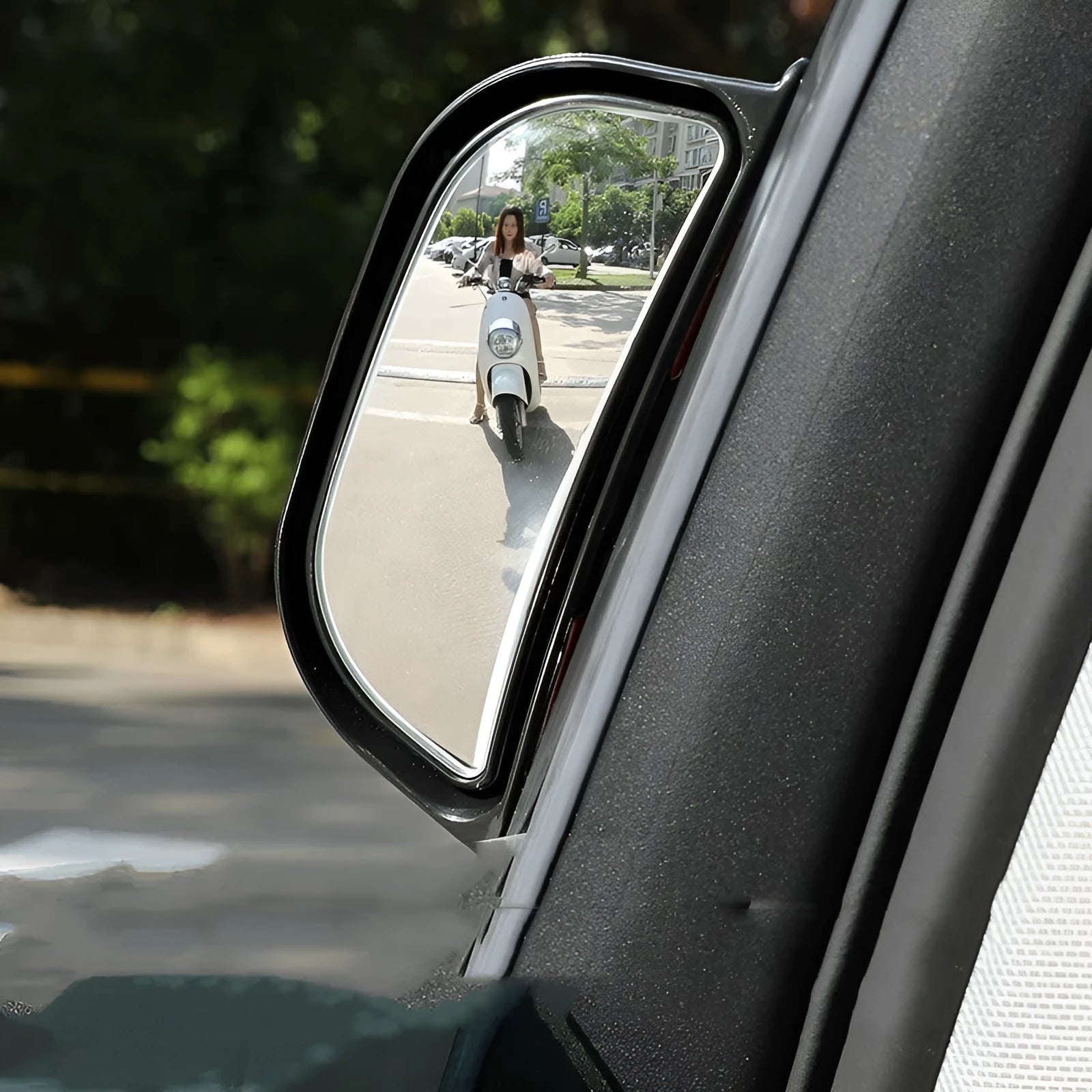 Black universal wide angle car mirror extension with two-row design for blind spot visibility
