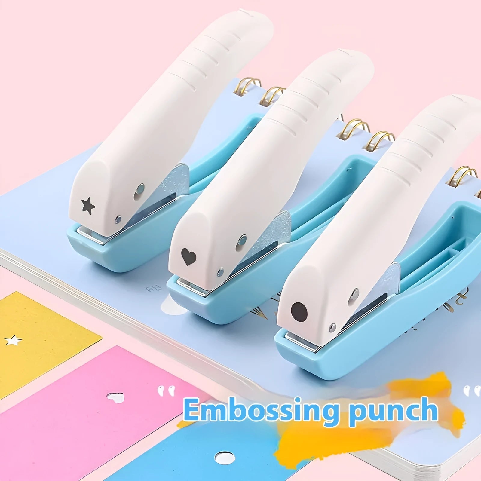 Manual kindergarten pattern punching machine showing love heart, star, and round embossing designs