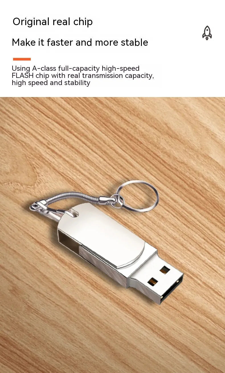 White metal rotary USB flash drive with compact dimensions showing extended USB connector