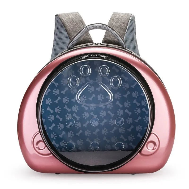 Transparent space capsule cat travel carrier in metallic colours with breathable design