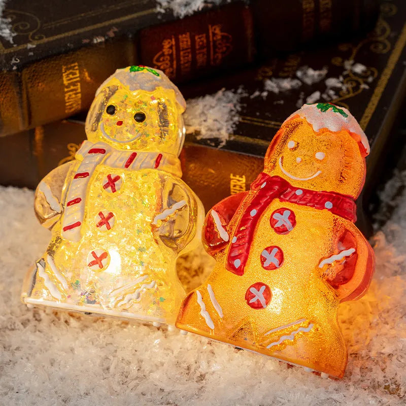 Glowing plastic gingerbread man Christmas ornament with LED light and choice of scarf colours