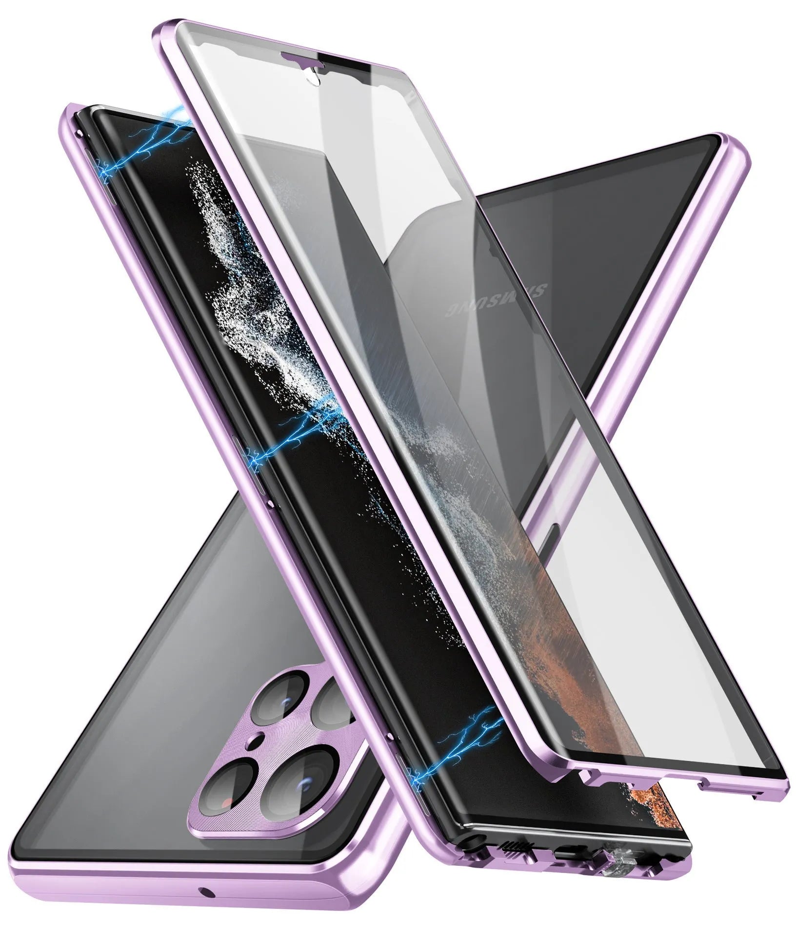Magnetic phone case with mirror for Samsung Galaxy in black, gold, silver, blue, green, purple or red